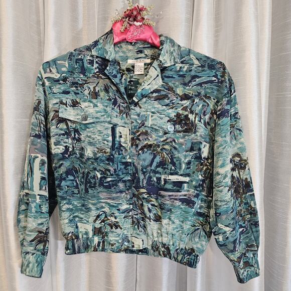 natalie & me Tops - Natalie & Me Silk Vintage Petite Tropical Long Sleeve Blouse/jacket Small